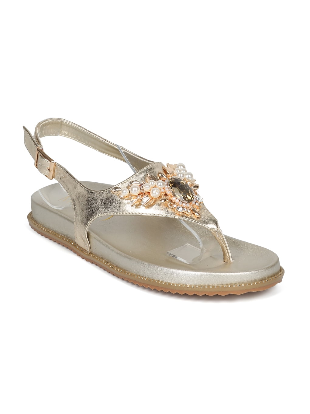 Alrismackinj Women Jeweled Open Toe Thong Slingback Molded Footbed