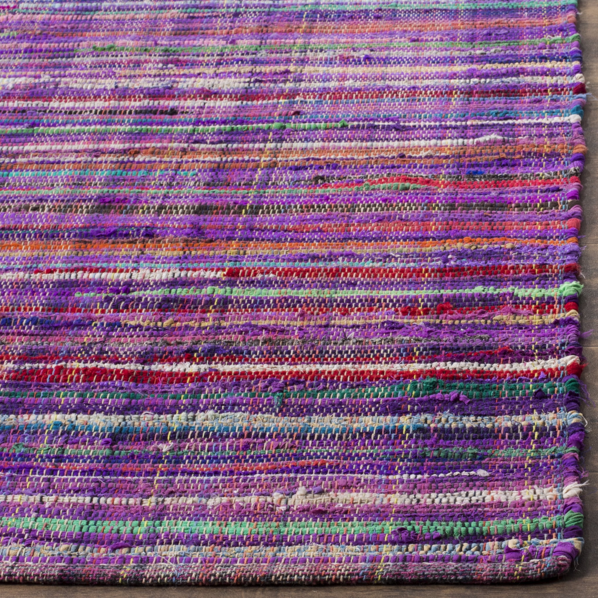 SAFAVIEH Rag Petar Striped Cotton Area Rug, Purple/Multi, 4' x 6'