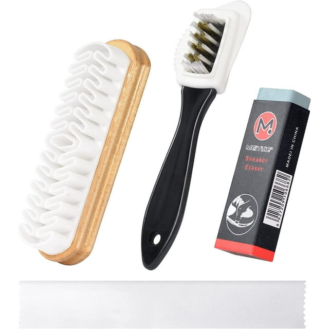 Kit de cepillo para zapatos de gamuza Cepillo de gamuza crepé con borrador de limpieza Cepillo multifunción de 4 lados para nobuck y gamuza Kit de limpieza de gamuza y nubuck-2-