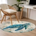 thumbnail image 4 of Round Area Rug 4 Ft, Teal Sea Turtle Coastal Washable Non-Slip Circle Carpet for Living Room/Bedroom, Vintage Summer Beach Nautical Low-Profile Crawling Mats Collection Rugs for Indoor, 4 of 8