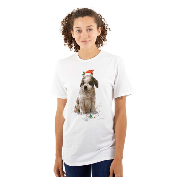 Cute Christmas Santa Hat Puppy Women's Graphic T Shirt Tees Brisco Brands S