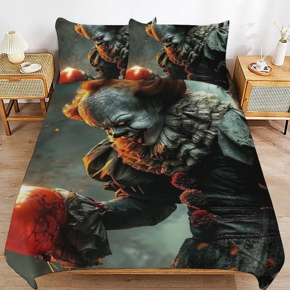 It Pennywise Horror Kids 3 Piece Bedding Set, Super Soft Printed Comforter Cover Sets with 1 Duvet Cover and 2 Pillowcase, Bedroom Decor Gifts for Boys Girls Teens Adult 86"x70"