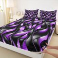 thumbnail image 5 of Manfei Black Purple Queen Sheets, Gradient Wave Striped Queen Sheet Sets, Black Reversible 4 Pieces1 Flat Sheet + 1 Fitted Sheet + 2 Pillowcases, 5 of 6