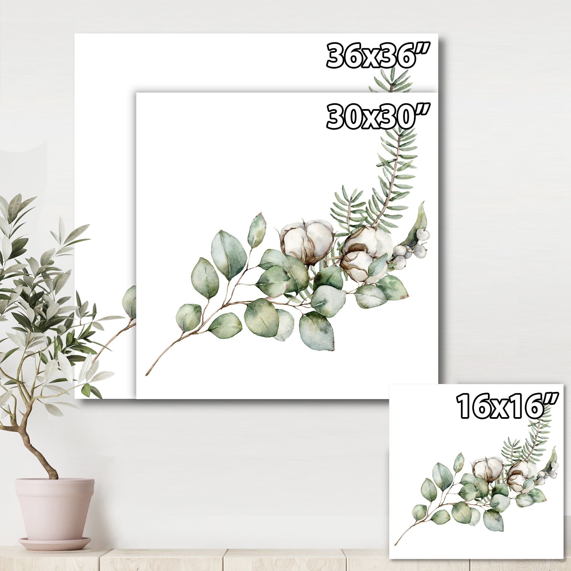 Designart ' Eucalyptus Branches With Christmas Bouquet ' Traditional Canvas Wall Art Print
