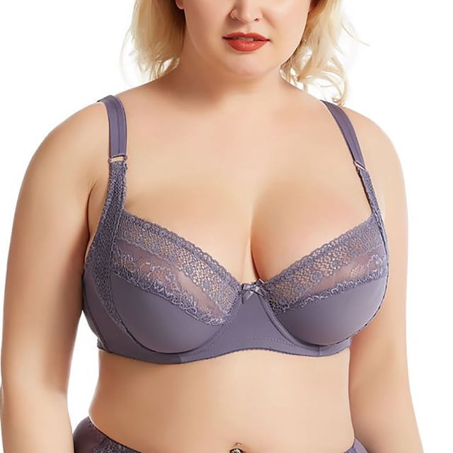 Product Category Bra - Women's Plus Size E Cup Lace BRA with Side Support and Minimizing View of Side Elegant Lace Front Closure for Comfortable Lift and Support