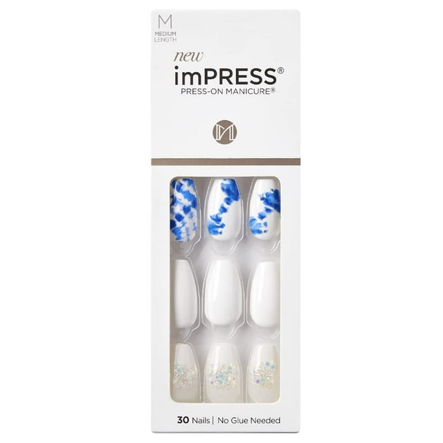Uñas Postizas KISS imPRESS Mani Sin Pegamento Blancas con Brillo