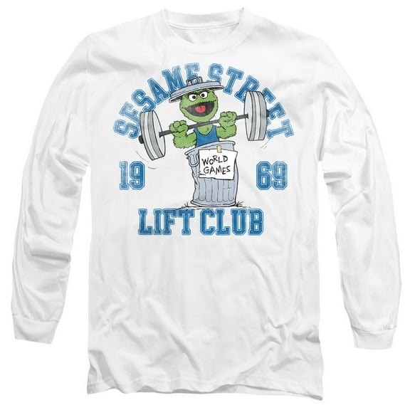 Sesame Street Oscar Lift Club Unisex Adult Long-Sleeve T Shirt, White, 2X-Large