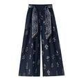 thumbnail image 5 of Fiaer Floral Wide Leg Pants for Women Yoga Boho Palazzo Silk Baggy Trousers Casual Trendy Comfort Slacks with Silk Belt Pants Navy L, 5 of 5