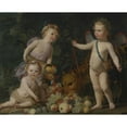 thumbnail image 2 of Gerard van Honthorst 14x12 Gold Ornate Wood Frame and Double Matted Museum Art Print Titled - Three Children with Fruit and a Jaguar (1649), 2 of 4