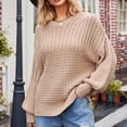 thumbnail image 2 of Odeerbi Fall Winter Knit Sweaters For Women Loose Solid Color Pullover Sweater Fashion 2024 Casual Long Sleeve Round Neck Ladies Warmth Tops Blouse Khaki, 2 of 8