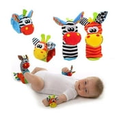 AMAZINGFORLESS Baby Rattle Socks Wrist Rattle Toys - (4 Pack) Cute Animal Soft Baby Socks Toys Wrist Rattles and Foot Baby Finders