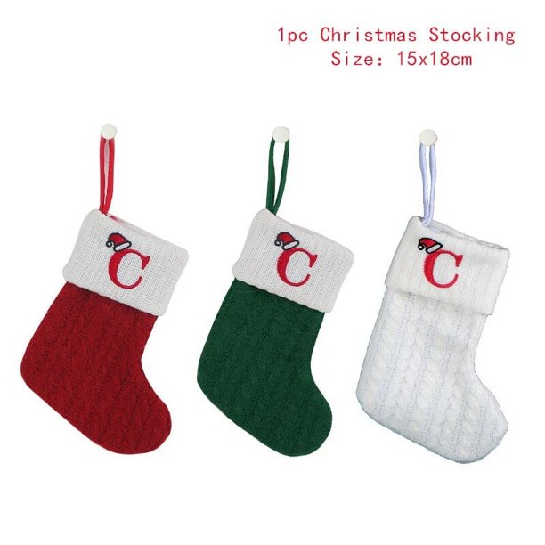 Calcetines de punto con colgante de árbol de Navidad, calcetín con alfabeto, decoración de fiesta en casa, regalos de Noel, 1 unidad, 2023