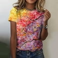thumbnail image 2 of YDLCAFD T-Shirt Femme Mode Été Décontracté Imprimé Fleuri Manches Courtes Col Rond Pull Tops, 2 of 4