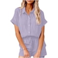 thumbnail image 1 of Mgmyaa Ensembles en Coton et Lin pour Femmes 2 Pcs Survêtement Chemise à Manches Courtes et Shorts Tenues d'Été Plage, 1 of 5