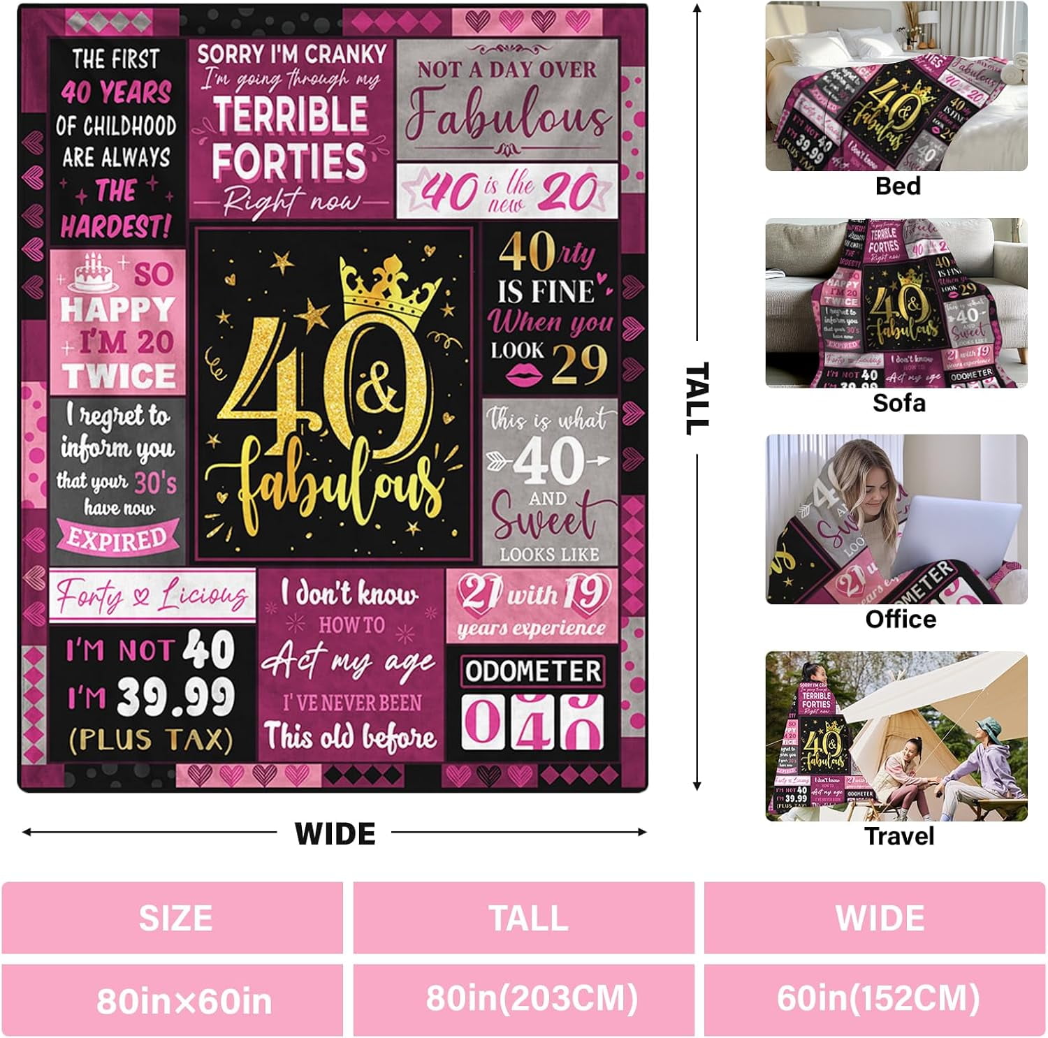 40th Birthday Gifts Women,40 Year Old Birthday Gifts for Women, Forty Birthday Gifts for Women, 40th Birthday Decorations Women, Christmas, Thanksgiving Gifts for Her, 60x80"