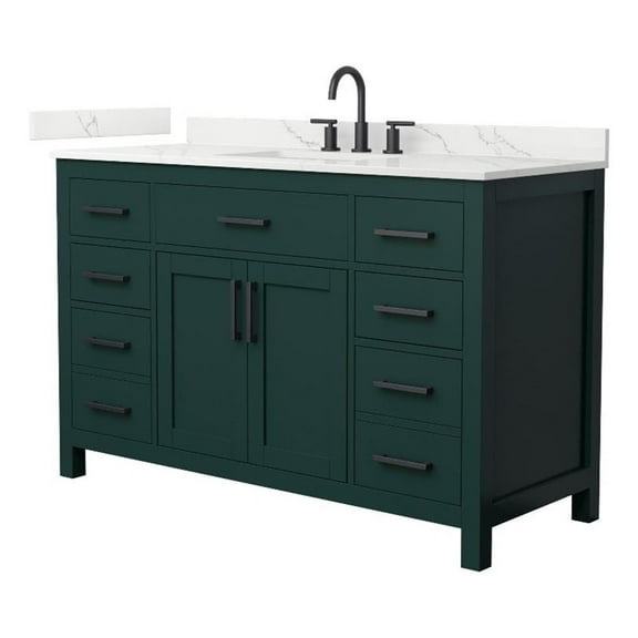 Beckett 54" Green Single Vanity & Giotto Quartz Top (3-Hole) & Black Trim