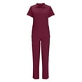 thumbnail image 5 of Brnmxoke Scrubs for Women Set - Stretch V-Neck Scrub Top & Jogger Pant with 8 Pockets Solid Color Short Sleeve Comfort Soft Nursing Uniform Wine,M, 5 of 7