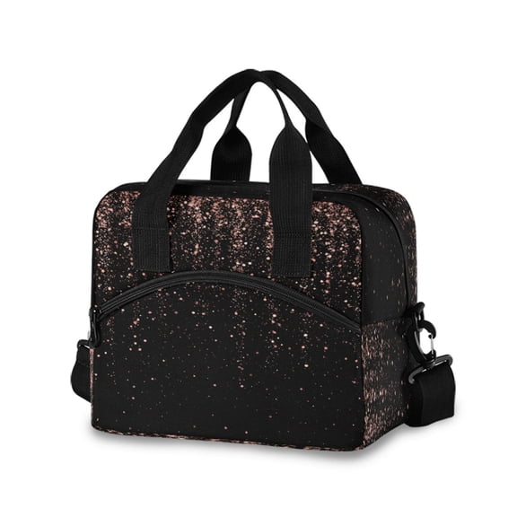 Insulated Crossbody Lunch Bag 10L Lunch Tote with Adjustable Shoulder Strap for Work Office Picnic Rose Gold Glitter