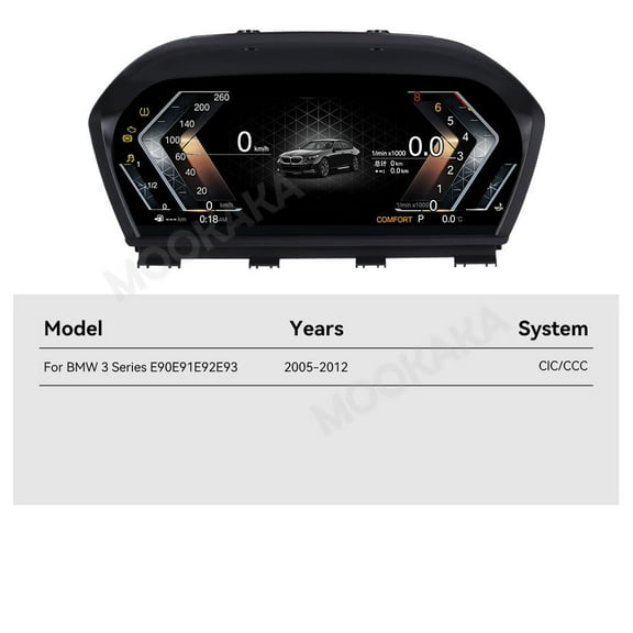 Digital Dashboard Instrument Cluster for BMW 3 Series E90/E91/E92/E93 2005 2006 2007 2008 2009 2010 2011 2012 CIC/CCC LCD Screen Virtual Cockpit Speedometer Upgrade Universal Fit Car Accessory