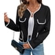 thumbnail image 3 of Cárdigan Corto de Otoño para Mujer, Chaqueta de Punto Informal con Cuello en V y Larga. Negro M, 3 of 10