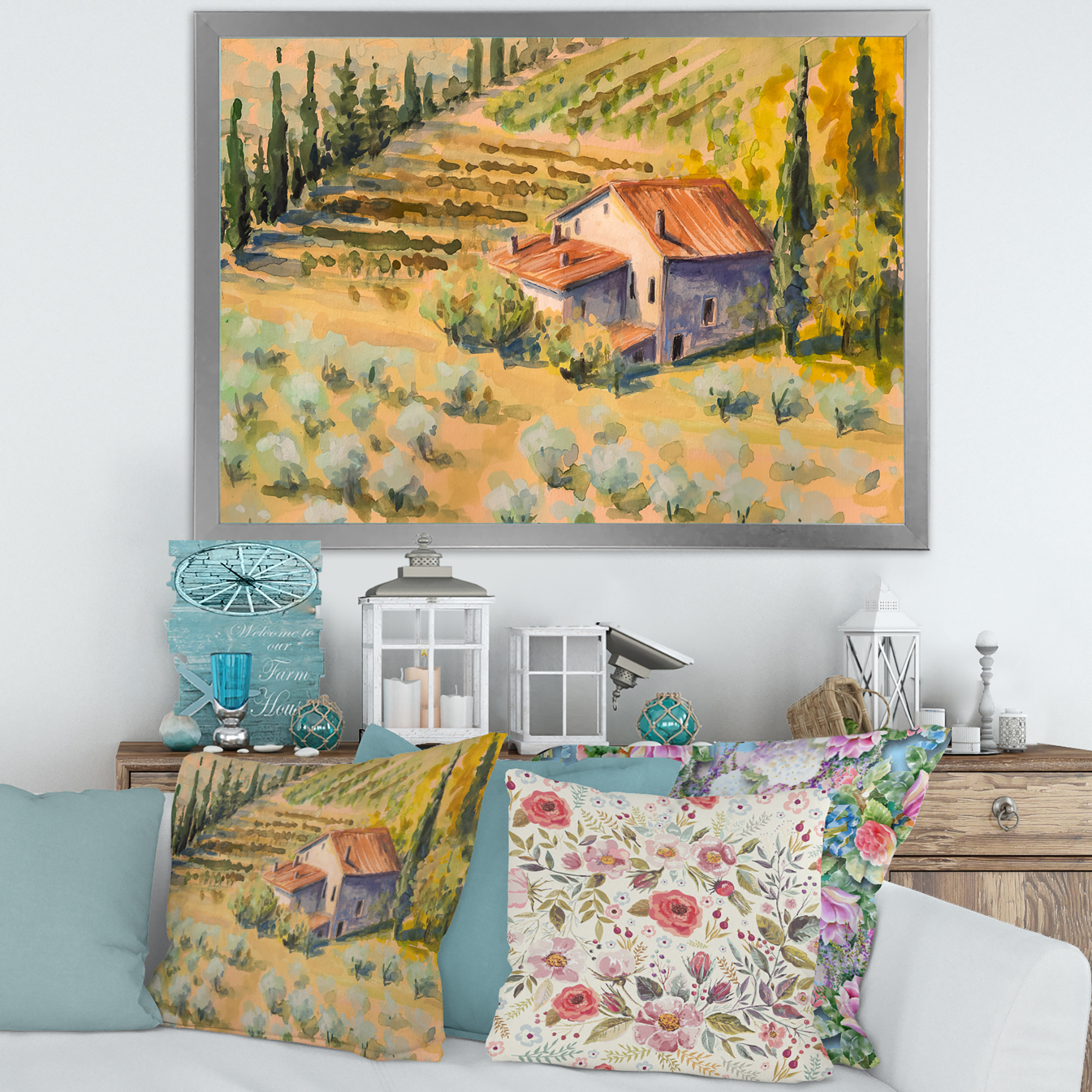 Designart 'Little Farmhouse In Countryside' Country Framed Art Print