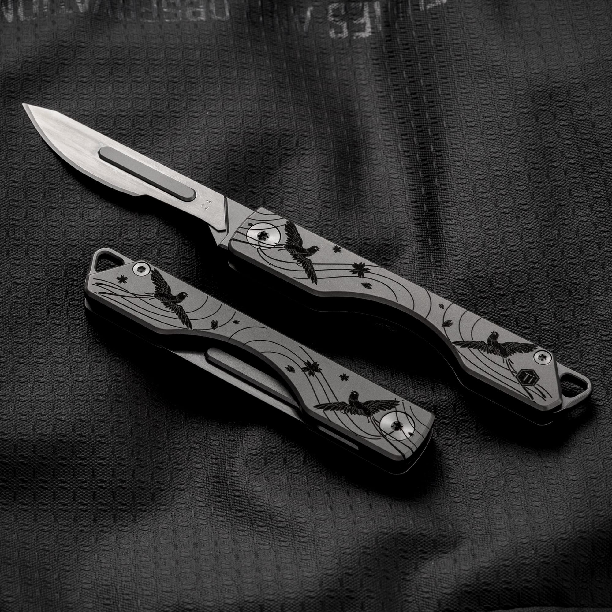 Key Unity KK01 Titanium Folding Knife, Utility EDC Pocket Knife with #24 Replaceable Blade, for Outdoor Hunting, Camping, Fishing, Hiking for Men & Women (Cherry Blossom Bird Pattern)
