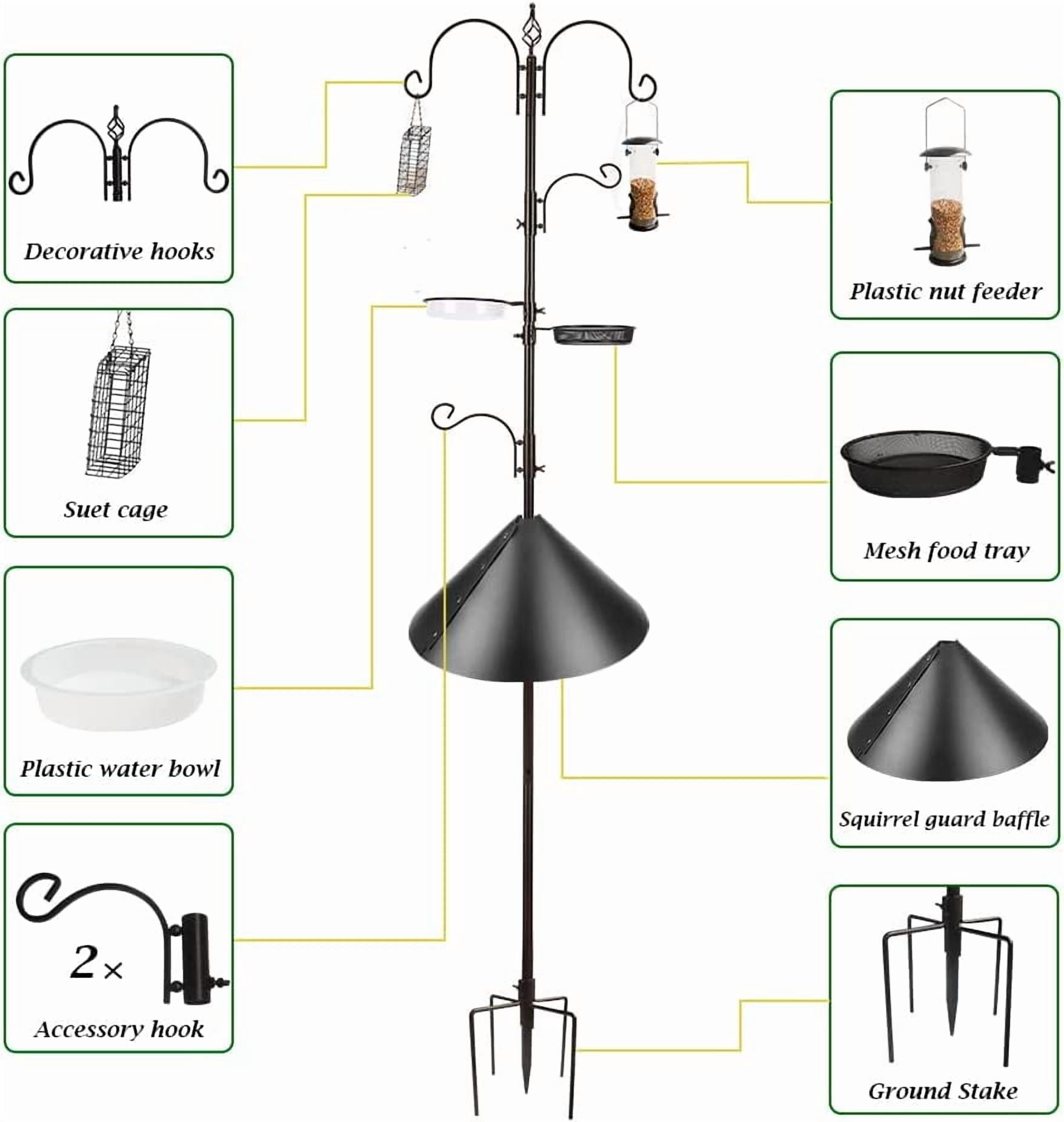 Bird Feeder Pole with Squirrel Baffle - Deluxe Feeder Station Kit Includes Suet Cage, Wild Bird Feeders & Planter Hanger for Garden, Yard