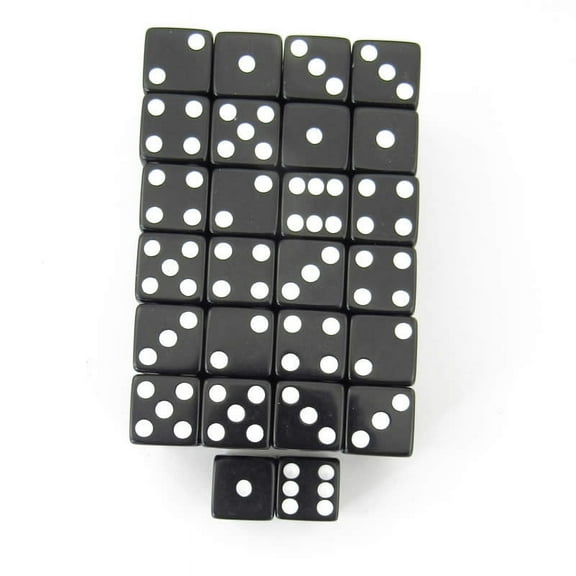Black Opaque Squared Corner Dice White Pips D6 16mm (5/8in) Pack of 50 Wondertrail