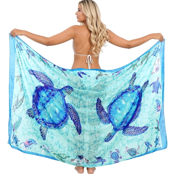 HAPPY BAY Women's Sarong Bikini Skirt Swimsuit Cover up Summer Wraps Bathing suit Swimwear Beach Wrap Skirts for Women One Size Allover Turtles, Blue