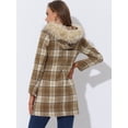 thumbnail image 5 of INSPIRE CHIC Abrigo de invierno de un solo pecho para mujer Gabardina larga a cuadros con capucha Marrón Claro M, 5 of 5