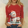 thumbnail image 2 of Christmas Shirts for Women Dressy Crew Neck 3/4 Length Sleeve Tunic Top Snowman Printed Holiday Blouses Merry Christmas Party Oversized Elbow Sleeve T-Shirts, 2 of 5