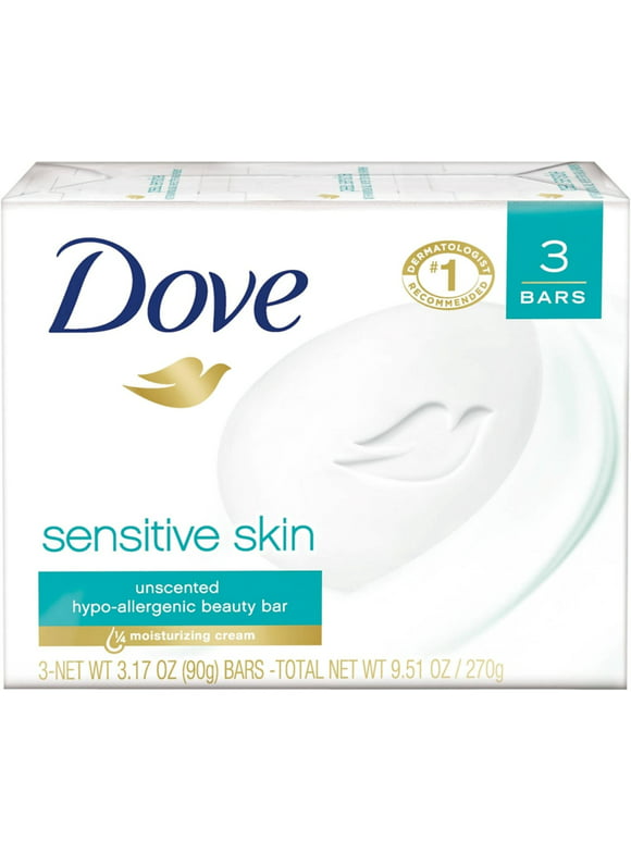 Dove Sensitive Skin Beauty Bar, Unscented, 3.17 oz bars, 3 ea (Pack of 2)