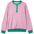 thumbnail image 5 of CAIXIA Womens Henley Neck Striped Sweatshirts Oversized Long Sleeve Tops Casual Pullover Tee Shirts Workout Fall Fashion, 5 of 5