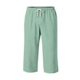 thumbnail image 6 of Nokdvo Men's Capri Pants Drawstring Elastic Waist Capris with Pockets Below Knee Joggers Wide Leg Stretch Workout Athletic Casual Loose Fit Summer Cropped Pants,Light Green 3XL, 6 of 6