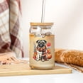 thumbnail image 3 of Hello Fall Pug Scarf Welcome Autumn with Leaves Pumpkins 16oz Glass Cup Mug Dog Lover Gifts Glass Can with Bamboo Lid and Straw - 00011, 3 of 5