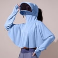 thumbnail image 2 of aohooy Women Zip Front Scrub Jacket Summer Casual Soft Ice Silk Anti-UV Shirt Hooded Jackets Sun Protection Long Sleeve Shawl Quick Drying Sweatshirt Blue,Free Size, 2 of 7