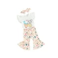 thumbnail image 3 of Musuos Kid Girls Pants Set, 12 18 24M 3 4T Fly Sleeve Letters Print T-shirt with Bunny Print Flare Pants and Headband Easter Outfit, 3 of 10