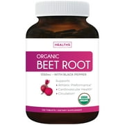Healths Harmony Organic Beet Root Powder (120 Tablets) 1350mg Beets Per Serving with Black Pepper for Extra Absorption - Nitrate Supplement for Circulation, Heart Health - No Capsules
