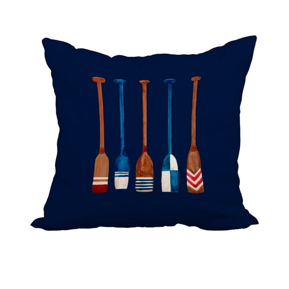 20 x 20 Inch Oar Multi Painted Navy Geometric Print Decorative Polyester Throw Pillow with Linen Texture