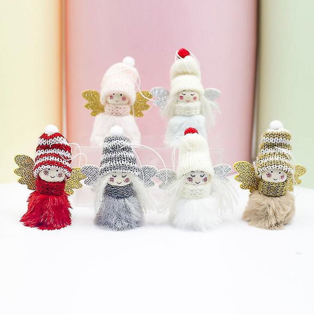 6 uds decoraciones para árboles de Navidad adornos colgantes de Ángel de peluche, colgante de punto colgante decoración de fiesta en casa colgante, navidad