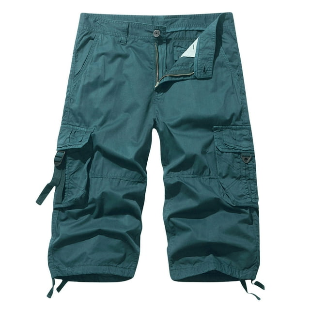 NaWent Men's Shorts Clearance Pure Color Outdoors Pocket Beach Work Trouser Cargo Pants Blue S