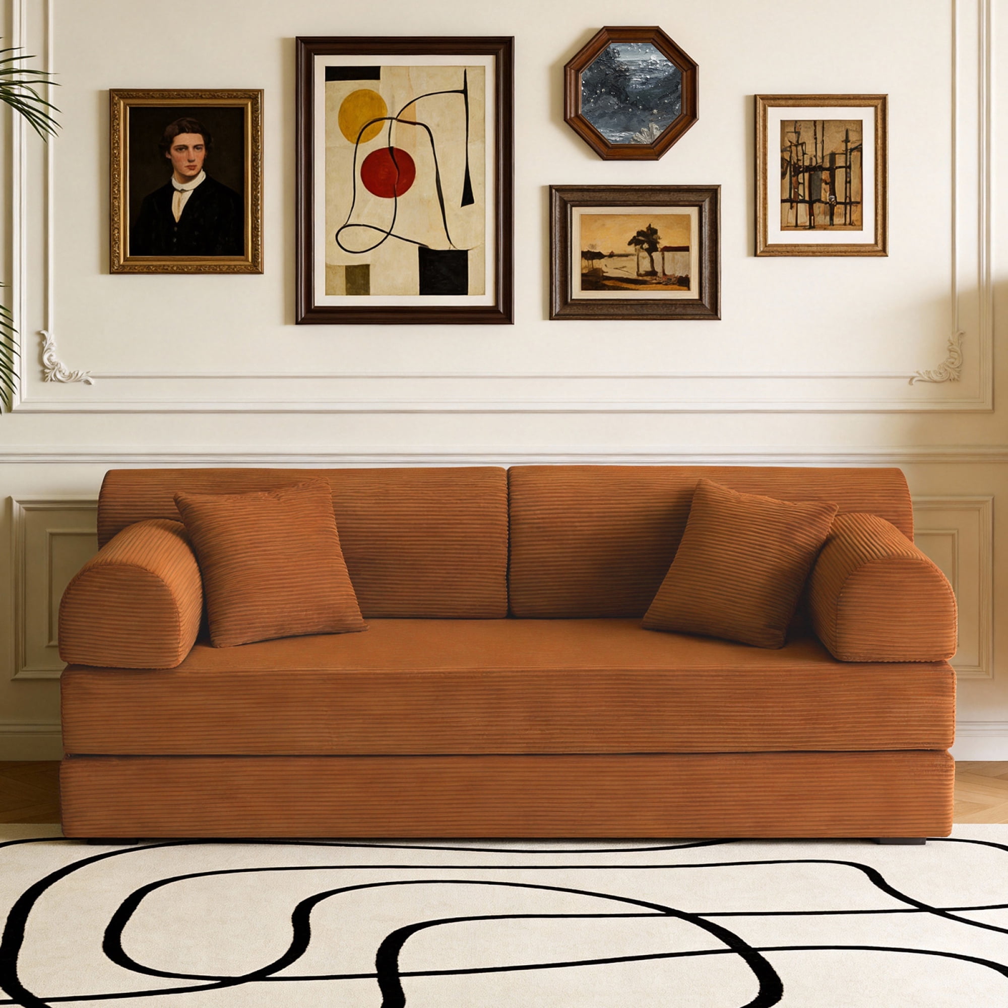 Leumius Oversized Corduroy Futon Sofa Bed Couch,78" Convertible Folding Mattress Couch with Fixed-Shape Frame,Floor Sofa Lounge Couch for Small Spaces,Apartments,Living Rooms,Orange