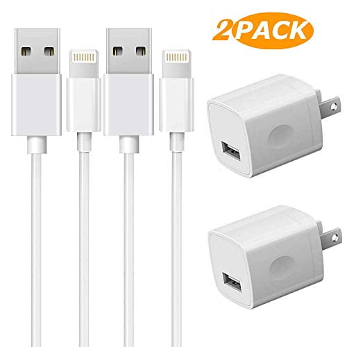 2-Pack MFi Certified iPhone Charger Lightning Cable Charging Cable and USB Wall Adapter Plug Block Compatible iPhone X/8/8 Plus/7/7 Plus/6/6S/6 Plus/5S/SE/Mini/Air/Pro Cases.