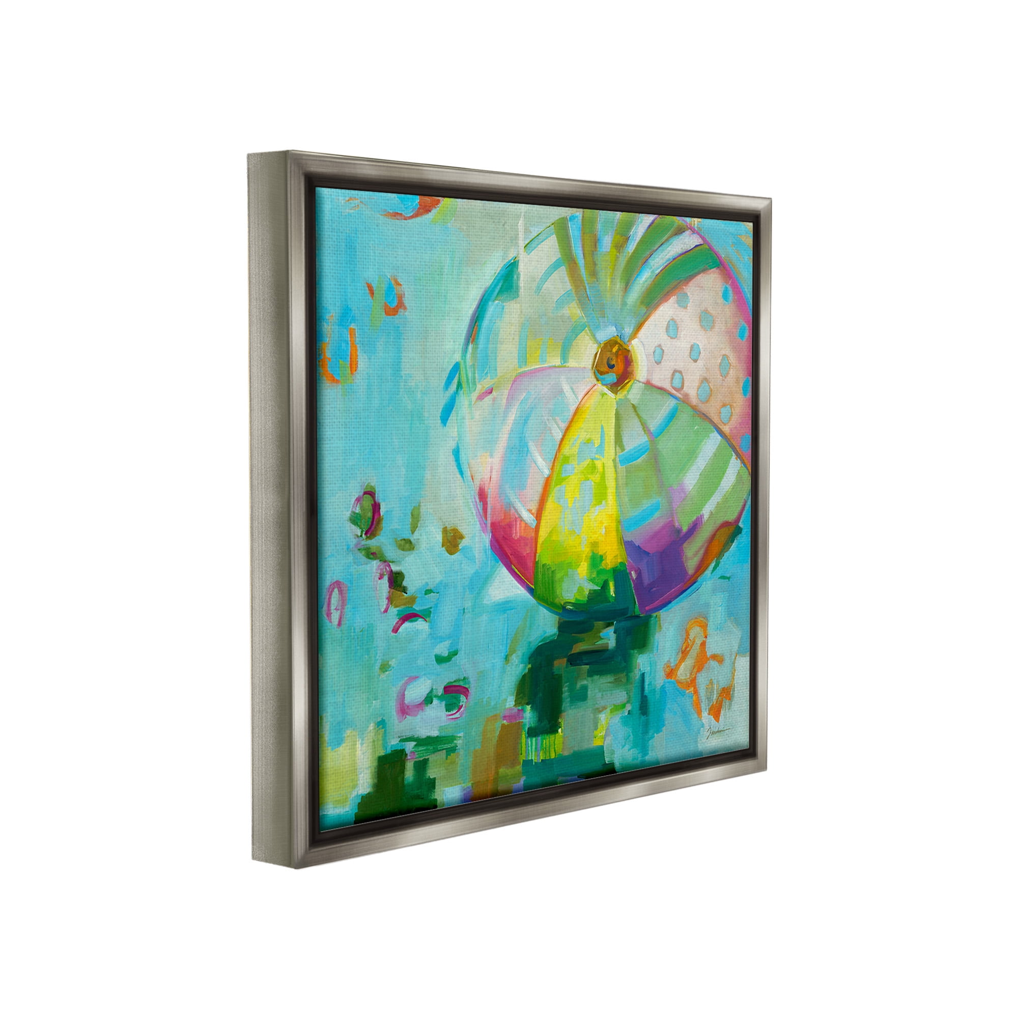 Stupell Industries Modern Beach Ball Pattern Abstract Painting Gray Floater Framed Canvas Art Print Wall Art, 25 x 25