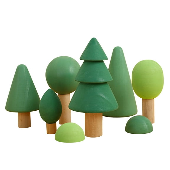 lanema 7 Pcs Wooden Tree Toy Set Wooden Forest Various Sizes Natural Woodland Trees