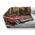 thumbnail image 2 of Georgia Soft Flannel Fleece Throw Blanket, Welcome to Atlanta Retro Concept Old Classic Car and City Skyline, Cozy Plush for Indoor and Outdoor Use, 50" x 70", Dark Cocoa Multicolor, by Ambesonne, 2 of 5