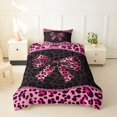 thumbnail image 2 of spefrowx Leopard Print Bow Print Twin Duvet Cover for Women, Black Pink Polkadot Twin Bedding, Pink Reversible, 2pcs, 1 Duvet Cover and 1 Pillowcase, 2 of 6