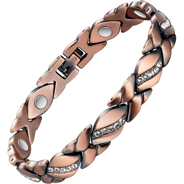 Pulseras magnéticas de cobre para mujer para aliviar el dolor de artritis ~ Terapia eficaz para RSI y túnel carpiano ~ Pulseras de cristal de cobre puro al 99,9% ~ Regalo de joyería con herramienta d JAMW Sencillez