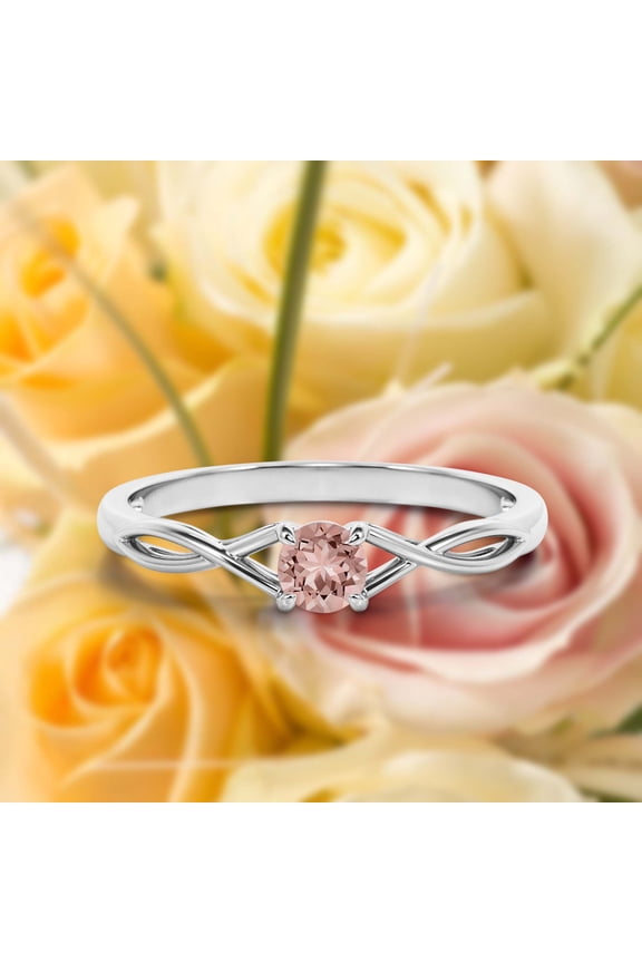 Infinity Loop 0.50 Carat Round Cut Morganite Engagement Ring, Twisted Wedding Band in 925 Sterling Silver With 18k White Gold Plating, Dainty Promise Ring, Anniversary Gift