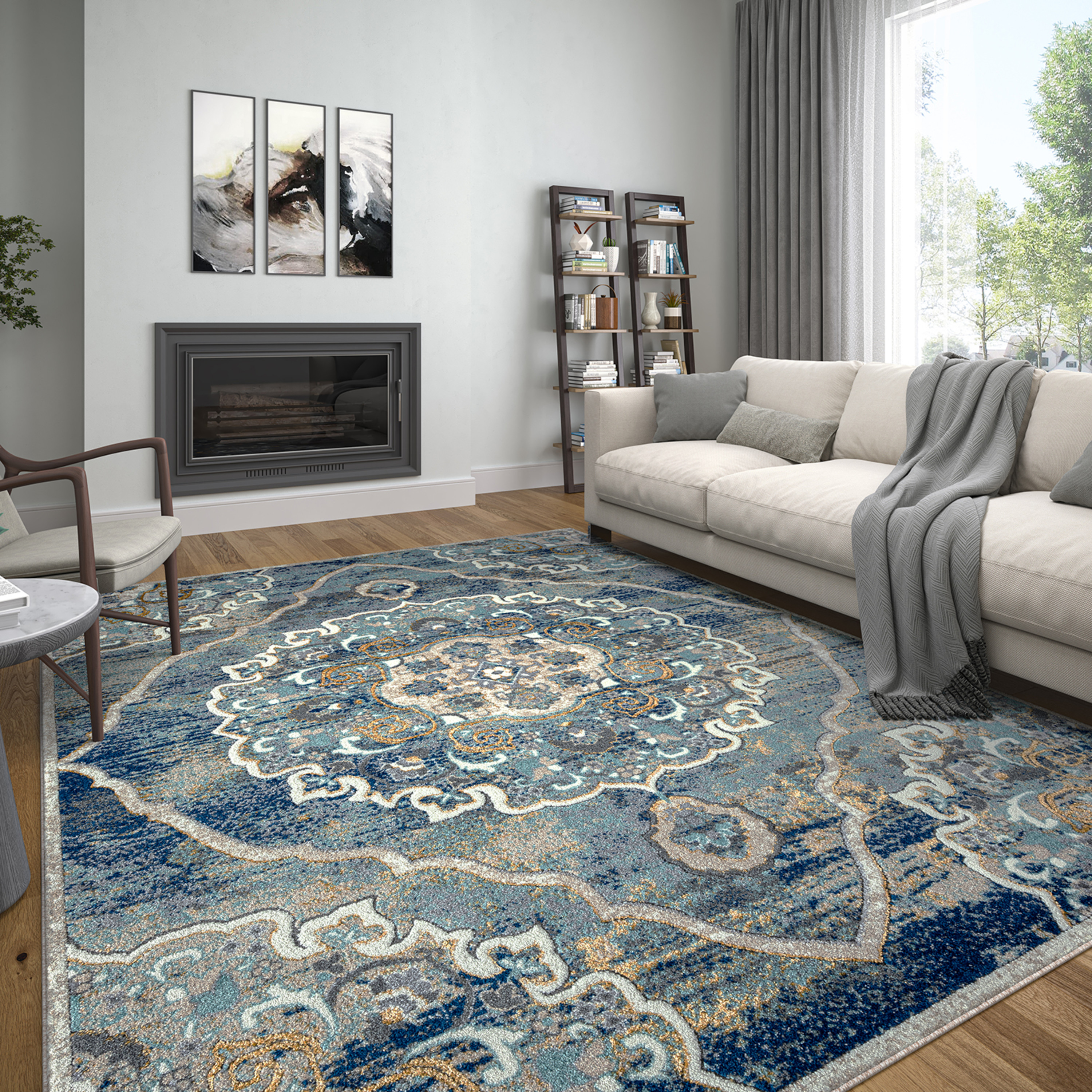 Transitional 5x8 Area Rug (5'3'' x 7'3'') Medallion Multi-Color Living Room Easy to Clean